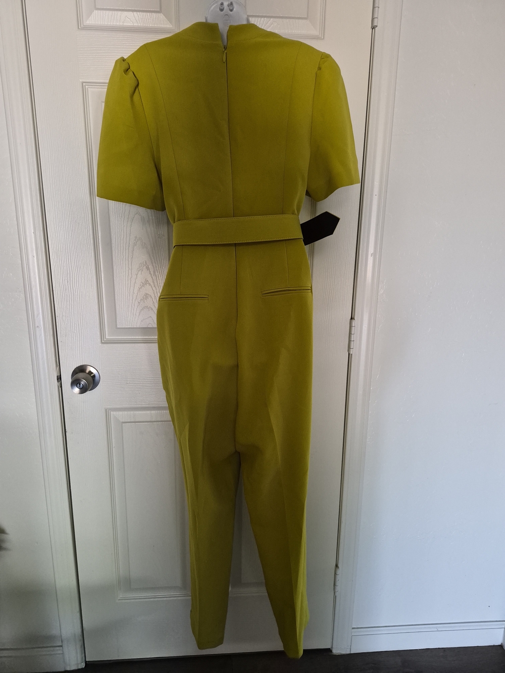 Eva Mendez Chartreuse Belted V-Neck Jumpsuit - Picture 2 of 4